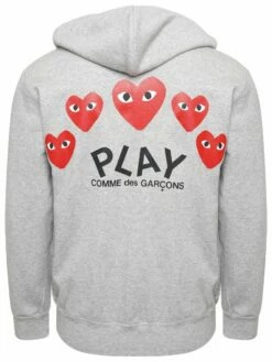 Comme Des Garçons PLAY T250 Red Heart Zip-Up Hoodie Grey In Grey - Men's Designer Hoodie