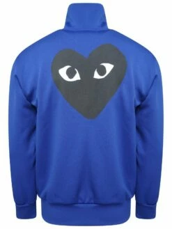Comme Des Garçons PLAY T255 Black Heart Track Jacket Blue In Navy - Women's Jackets & Coats