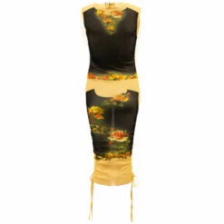 Jean Paul Gaultier Black & Beige Printed Fleurs Petit Grand Midi Dress - Designer Dresses for Women