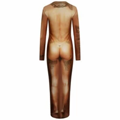 Jean Paul Gaultier The Long Nude Body Tattoo Midi Dress In Nude | Designer Womens Dress