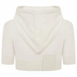 Raf Simons White Cropped Short-Sleeved Hoodie with 'R' Embroidery | Women's Designer Hoodie