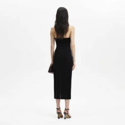 SELF PORTRAIT Velvet Strapless Midi Dress in Black | Designer Dress for Women -Hervia Shop hervia.com aw23 105m b velvet strapless midi dress col. black 1696852423DRESS 2