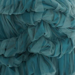 Comme Des Garçons Noir Kei Ninomiya Turquoise Ruched Tulle Midi Dress | Designer Womens Dress -Hervia Shop hervia.com comme des gar ons noir kei ninomiya ruched tulle midi dress 1681822410DSC00679