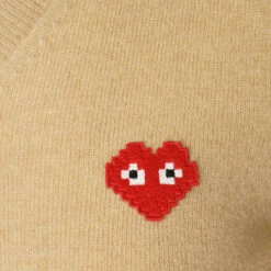 Comme des Garçons PLAY Space Invader Heart Jumper in Beige - Women's Designer Cardigan
