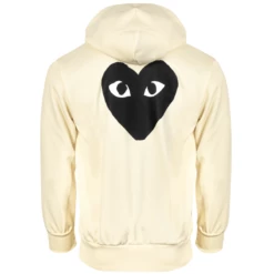 Comme Des Garçons PLAY T254 Black Heart Zip Up Hoodie Ivory | Men's Designer Hoodies