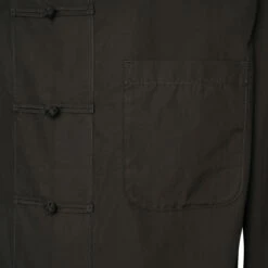 Yohji Yamamoto Black Mandarin Collar Shirt with Chest Pocket | Men's Designer Shirts -Hervia Shop hervia.com hj b08 001 chain stitch beads botton b col. black 1697531664HJ B08 001 2 04 2