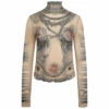 Jean Paul Gaultier The High Neck Tattoo Print Sheer Top In Nude - Kids Fashion