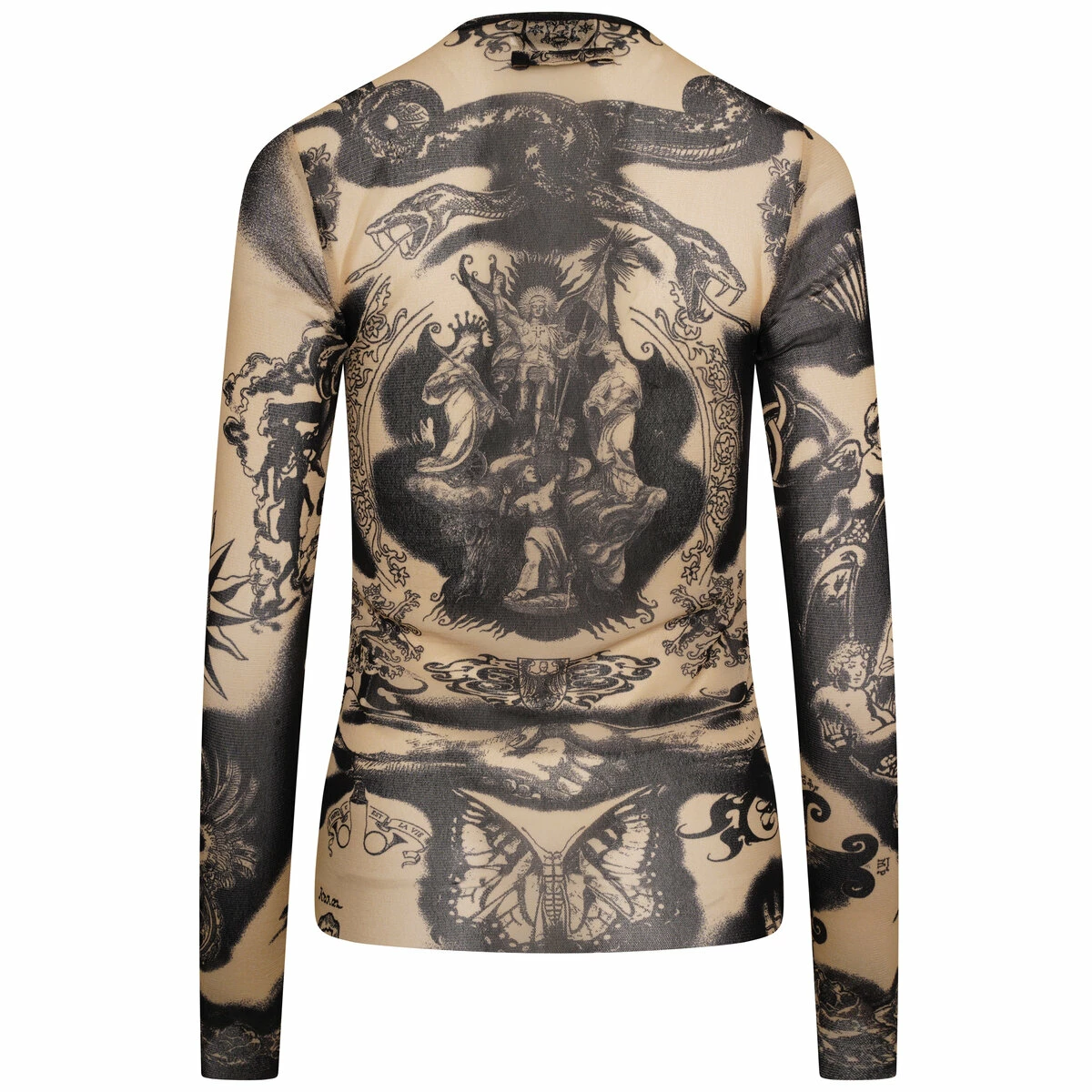 Jean Paul Gaultier The Long Sleeve Sheer Tattoo Print Top In Nude - Kids Fashion 1 Jean Paul Gaultier The Long Sleeve Sheer Tattoo Print Top In Nude - Kids Fashion