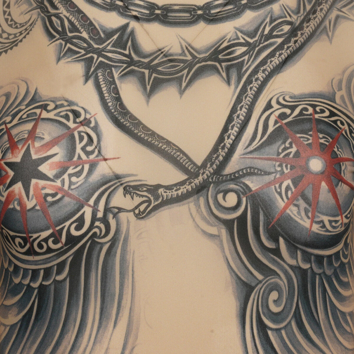 Jean Paul Gaultier The High Neck Tattoo Sheer Print Dress In Nude - Designer Womens Dress 2 Jean Paul Gaultier The High Neck Tattoo Sheer Print Dress In Nude - Designer Womens Dress - Image 2