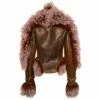 Jean Paul Gaultier X KNWLS High Neck Shearling Jacket In Brown - Designer Women's Jackets & Coats