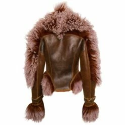 Jean Paul Gaultier X KNWLS High Neck Shearling Jacket In Brown - Designer Women's Jackets & Coats