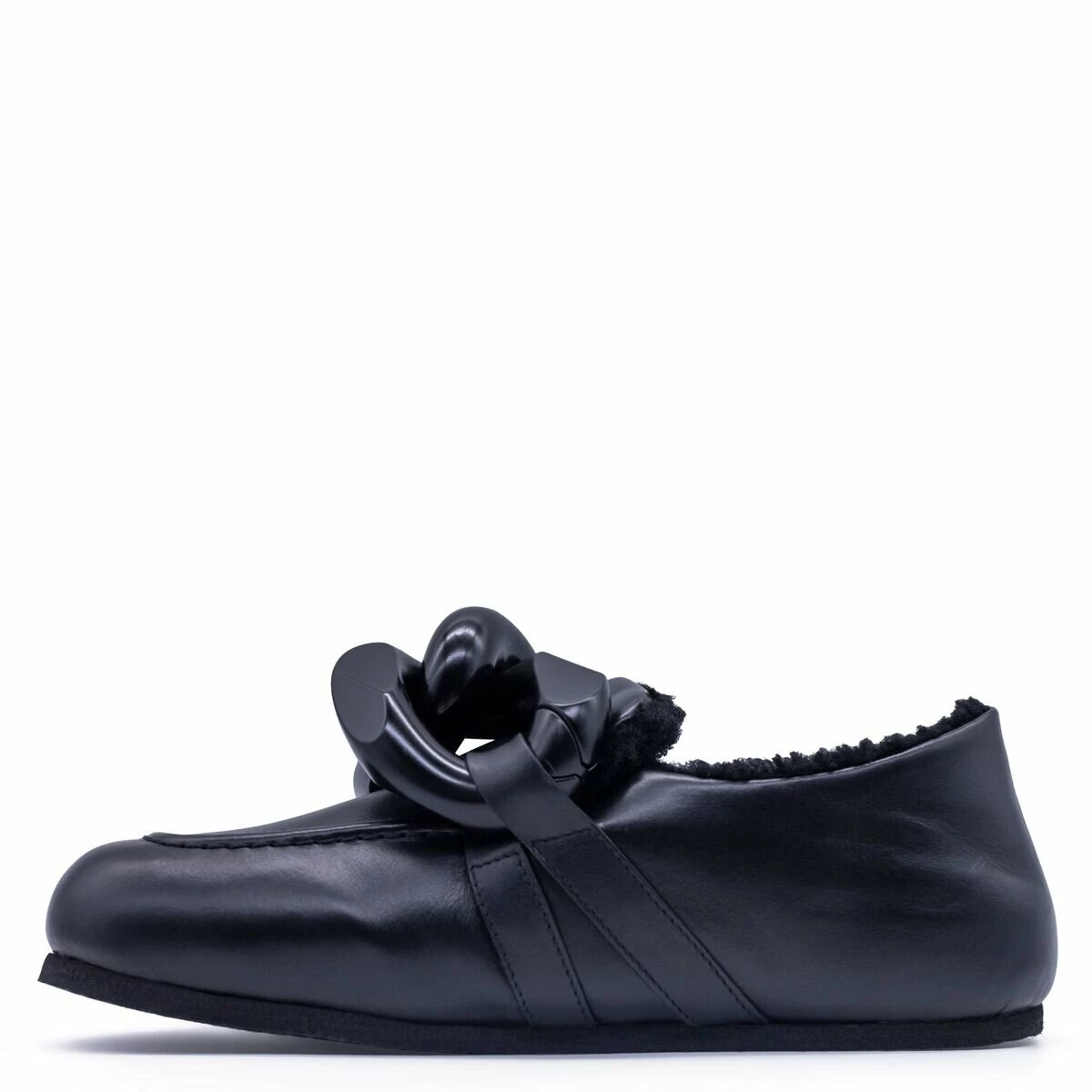 JW Anderson Chain Loafer Shearling Mules In Black - Kids' Luxury Footwear 3 JW Anderson Chain Loafer Shearling Mules In Black - Kids' Luxury Footwear - Image 3