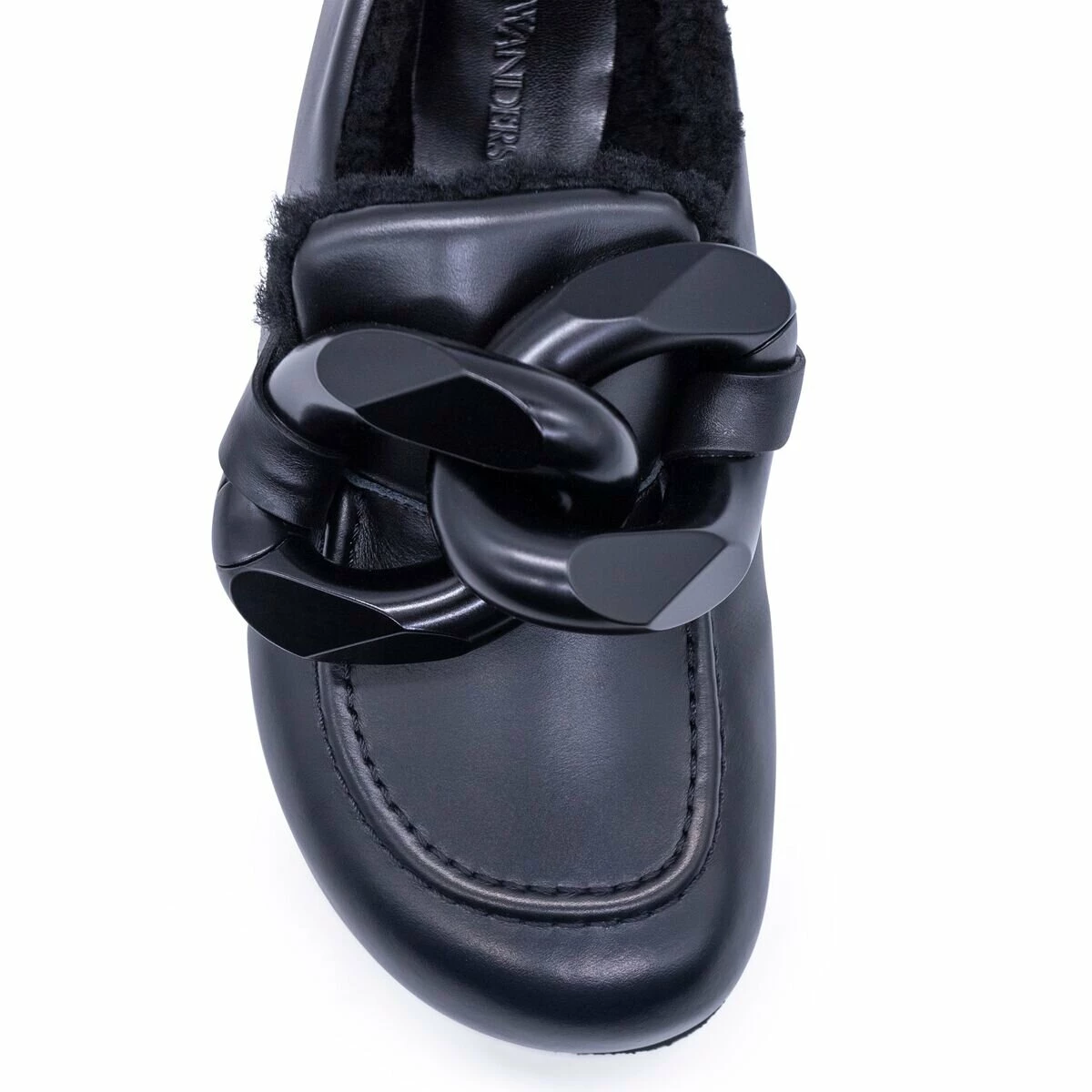 JW Anderson Chain Loafer Shearling Mules In Black - Kids' Luxury Footwear 2 JW Anderson Chain Loafer Shearling Mules In Black - Kids' Luxury Footwear - Image 2