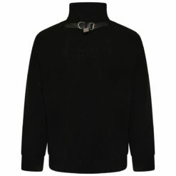 JW Anderson Black Leather Patch Pocket Jumper | Women's Designer Cardigan