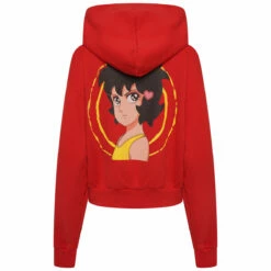 JW Anderson Run Hany Cropped Printed Hoodie in Scarlet - Women's Designer Hoodie