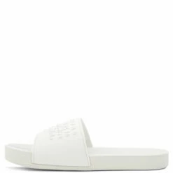 Maison Margiela Logo Embossed Tabi Sliders White In White - Men's Designer Sliders & Sandals