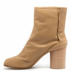 Maison Margiela Tabi Soft Leather Heeled Boots in Beige - Kids' Luxury Footwear