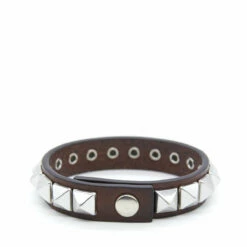 MM6 Maison Margiela Pyramid Design Leather Bracelet in Brown for Kids
