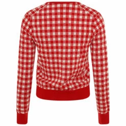 Comme Des Garçons Girl Red Gingham Check-Pattern Wool Knit Cardigan - Women's Designer Cardigan