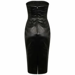 Maison Margiela Corset Satin Midi Dress In Black - Designer Women's Dress