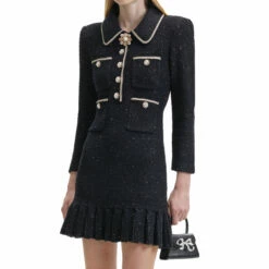 Self Portrait Sequin Boucle Knit Mini Dress In Black - Women's Designer Knitwear