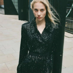 SELF PORTRAIT Black Sequin Trench Coat - Designer Women's Jacket & Coat -Hervia Shop hervia.com self portrait sequin trench coat 1696850596cao 1