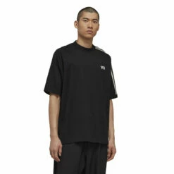 Y-3 3-Stripes Short Sleeved T-Shirt In Black | Men's Designer T-Shirts