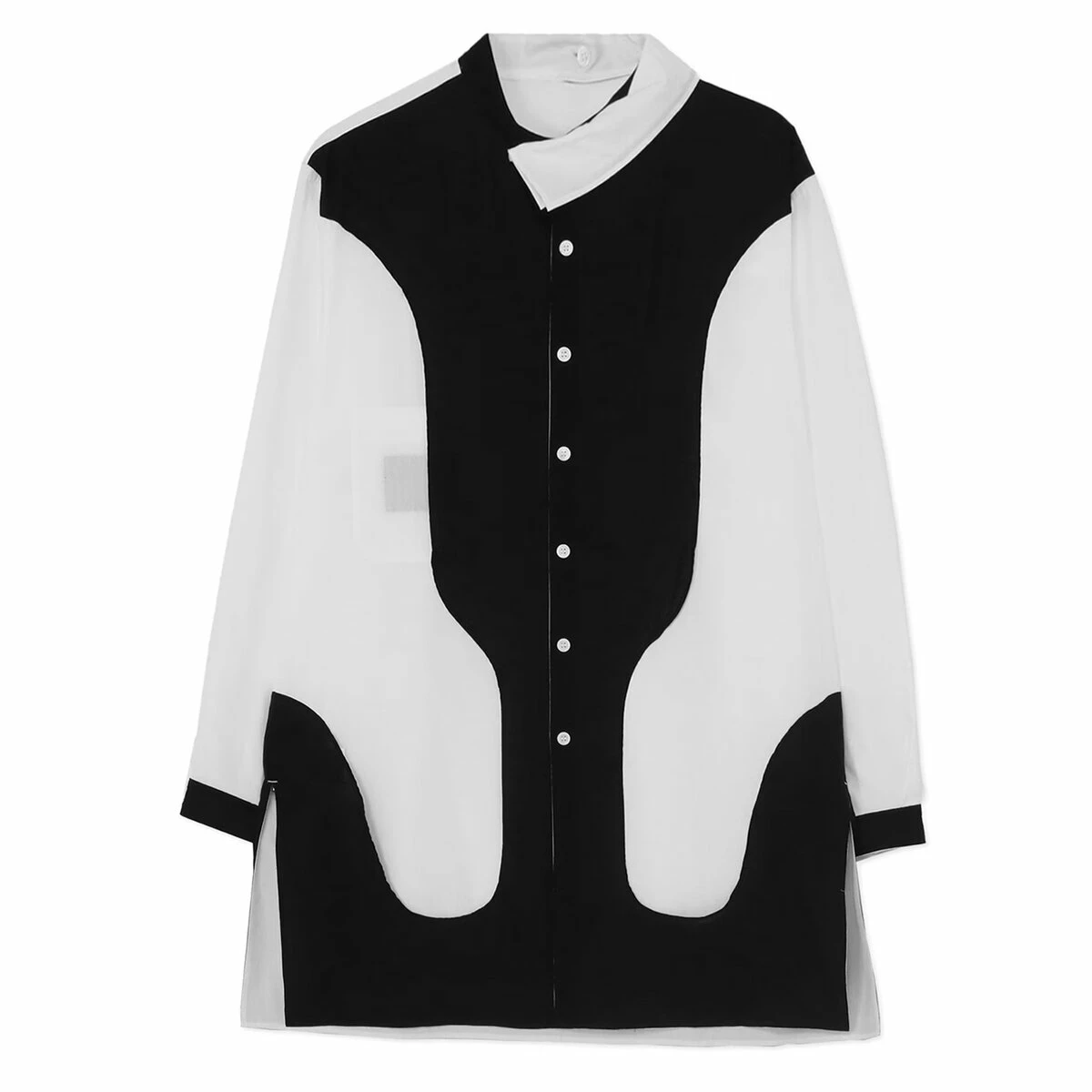 Yohji Yamamoto Men's Colour Block Shirt with Double Collar - White & Black 2 Yohji Yamamoto Men's Colour Block Shirt with Double Collar - White & Black - Image 2